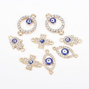 1 Pcs Charm Crystal Evil Eyes Fatima Hand Round Cross Charms For Women Men Alloy Gold DIY Handmade Fashion Jewelry Findings