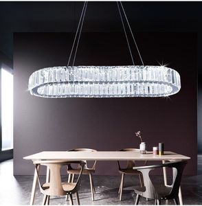 Modern rektangel Kristall LED -ljuskronor lyxspegel rostfritt stål hängande lampa inomhusbelysning Restaurang LED LUSTRES