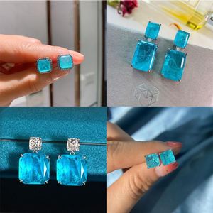 Orecchini per borchie Vintage for Women Paraiba blu tormalina quadrata multicolore cristallo zircone gioielleria di gioielleria