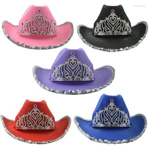 BERETS RETRO Big Brim Hat Sequin Crown Cowboy Western Top Headwear Party for Halloween Christmas Costumes