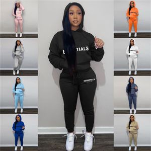 Fall Womens Two Piece Pants Sets Outfits Letter Printing Tracksuits Long Sleeve Pocket Hooded Jacket and Legging Bulk Item Wholesale Lots Clothing K10437-1