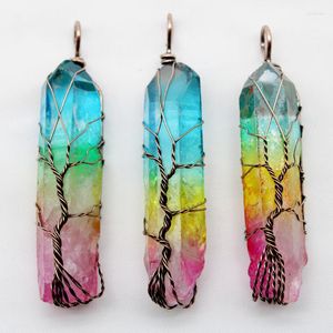 Pendant Necklaces Tree Of Life Wire Wrapped Clear Quartz Healing Crystal Handmade Point Natural Raw Stone Necklace Festival Day Gift 4pcs