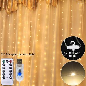 Strängar USB -gardin LED Fairy lampor med krokrum julsträngdekor för bröllop 2022 år semester trädgård dekoration