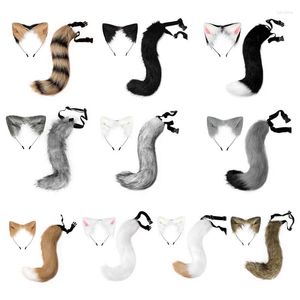 Party Masks 2022 Plush Headbands Furry Animal Faux Ears Headwear Tail Set Kawaii Hair Hoop For Halloween Cosplay Headpiece Supplies