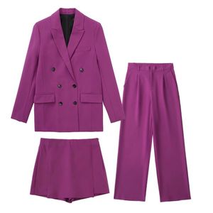 Two Piece Dress Women's Fashion Solid Color Double Breasted Unisex Wind Suit Jacket Retro Female Chic Blazer High Waist Hakama Suit 221008