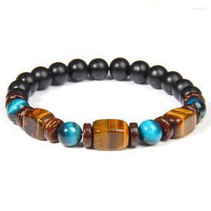 Strand Fashion Square Tiger Eye Beads Bracelet Men 8mm Lava Volcanic Stone Beaded Charm Energy Healthy Jewelry Homme Gifts