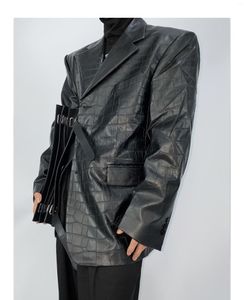 Męskie garnitury stylowy projekt czarny pu skórzany męski kurtka Blazers Single Bered Prosty krokodyl Partner imprezowy D40