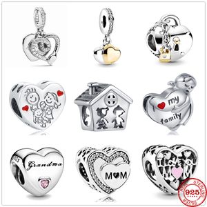 925 Sterling Silver Dangle Charm Women Beads High Quality Jewelry Gift Wholesale European i love my family mom grandma lock heart diy Bead Fit Pandora Bracelet DIY