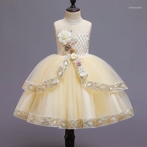 女の子ドレス 3-14 歳プリンセスフォーマルドレスレッドシャンパンボールガウン子供 Vestido エレガントなレイヤー 9 10 11 12 歳子供服 OGF214414