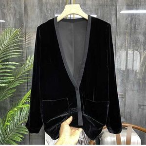 Kvinnorjackor Velvet Jacket Kvinnor 2022 Spring Autumn Temperament Black Short V Neck Cardigan med Pocket Top T221008