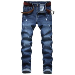 Мужские джинсы темно -голубые повседневные джинсовые джинсы Мужские уличные брюки для джинсовой ткани Зеленые валотные валовые джинсы с большими большими разрывами 221008