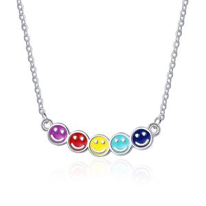 Colorful drop glue rainbow smiling face pendant necklace girl student neclavicle chain party jewelry birthday gift