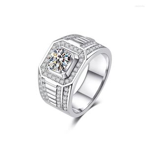 Cluster Rings LESF 925 Sterling Silver Plating Platinum Color Full 1 Moissanite Diamond Ring Men Wedding Jewelry