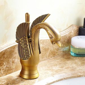 Torneiras de pia do banheiro Design de cisne do cisne de bronze Faucet Wash El Luxury Copper Mixer Taps Vaidade fria