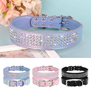 Hundkrage Collar Bling Rhinestone Dogs H￥llbart l￤der Pethalsband med glitter diamant f￶r medelstora stora pitbull