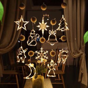 Decorazione natalizia LED Lampadario a ventosa Babbo Natale Stella Fiocco di neve Luci Matrimonio Decorazioni natalizie Navidad Capodanno