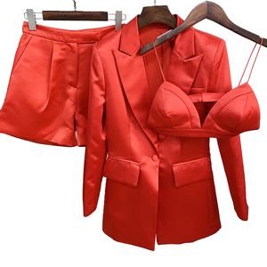 Zweiteiliges Kleid, 3-teiliges Set, Rock, Blazer, Anzug, Damen, Frühling, sexy, rot, dreiteilig, einreihiger Anzug, Leibchen, kurzer Rock, Jackenanzug 221008