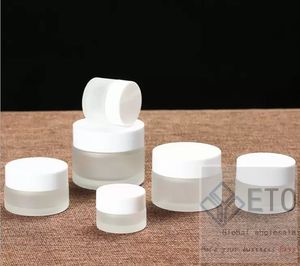 frosted clear glass jar Bottles with white lid matte glass cosmetic concentrate stash container storage 5ml 10ml 15ml 20ml 30ml 50ml