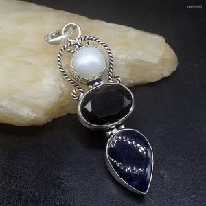 Pendanthalsband GemstoneFactory Jewelry Big Promotion 925 Silver Charm Sodalite Black Onyx Pearl Women Dams Gifts Necklace 0818