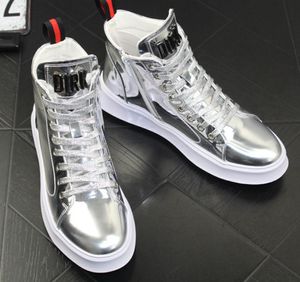 New Fluorescent Men's Four Seasons Fashion Shiny Patent Leather Board Shoes Boys High-Top Casual Shoes