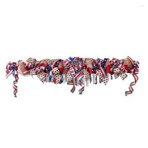 Decorative Flowers Fourth Of July Decorations Garland Independence Day Patriotic Cloth Fabric Decoration Red White Blue Swirls For 4th
