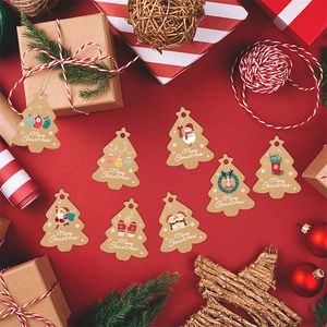 48pcs Merry Christmas Kraft Paper Hang Tags Tree Hanging Label New Year Decorations Greeting Cards Pack