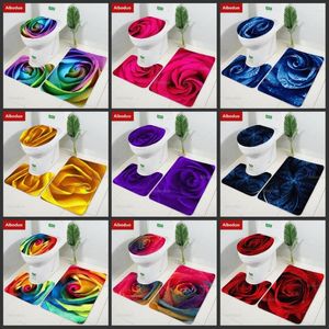 Toilet Seat Covers 3pcs Non-Slip Colorful Flowers Bath Mat Bathroom Kitchen Carpet Doormats Accessories Set Decor Home Salle For Christmas