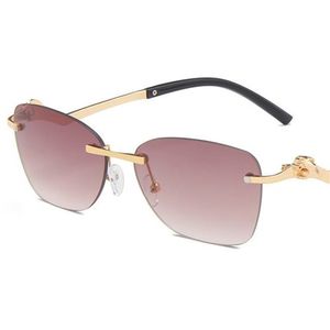 Women Sunglasses Rimless Sun Glasses Gradient Lens Adumbral Anti-UV Spectacles Personalized Leopard Temples Eyeglasses