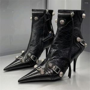 Buty damskie szczupły szpilki metalowa klamra łańcuszek luksusowe buty modne wygodne szpiczasty nosek kostki szpilki krótkie imprezowe