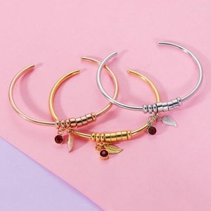 Bangle 10pcs Birthstone Feather C Mankiet otwarty bransoletki lustro Polska stal nierdzewna dla damskiej biżuterii bransoletki mody