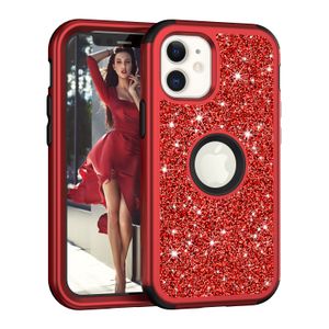 Glitter Three Layer Defency Defender Phone Cases for iPhone 14 13 12 11 15 Pro Max Bling Glitter Glitter Scarproof Cover
