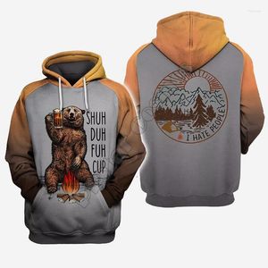 Мужские куртки Мужские унисекс Harajuku Hunting Bear I Hate People Print 3d Hoodie Beer Sweatshirt Zipper Women Pullover Streetwear Jacket