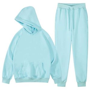 Men's Tracksuits cotton Candy Color Couple Winter Thick Velvet For Women Men Solid Sweatpant Set Unisex Jogging Suit G221007