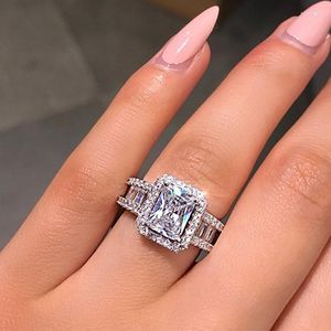 Br￶llopsringar Europa lyxiga mousserande rektangel Big Cubic Zirconia Ring f￶r brud Engagement Party Women smycken YRI160