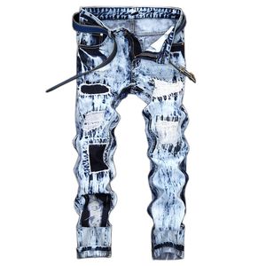 Jeans maschili evjsuse jeans azzurro jeans buchi ricami maschili cerotto pantaloni di denim in denim snello design di alta qualità maschi 221008