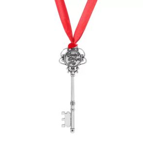 Magic Key Claus Keychain Shaped Christmas Ornaments Decorations Halloween Snowflake Ribbon Wand Gifts Pendant Alloy Necklace With Red Rope