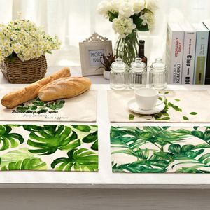 Table Mats 42 32cm Tropical Palm Green Leaf Kitchen Placemat Dining Cotton Linen Pad Bowl Cup Mat For Home Decor Gifts