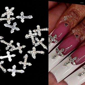 Nagelkonstdekorationer 10 st klassiska full glitter strass kors 3d charms punk silver dekor lyxlegering -123