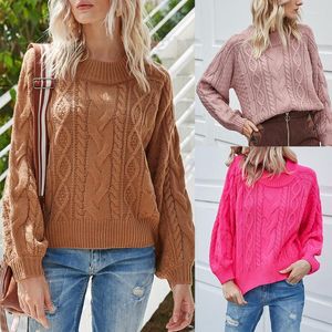 Kadın Sweaters 2022 Kadınlar Uzun Kollu O yakalı Süveter Tıknaz Twist Kablo Örme Külkü