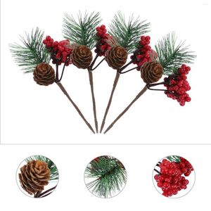 Flores decorativas Berry caules Holly Natal Picks de Natal Vermelho Tree simulada Decorações de palitos de pick stick pinheiro artificial de pinheiro