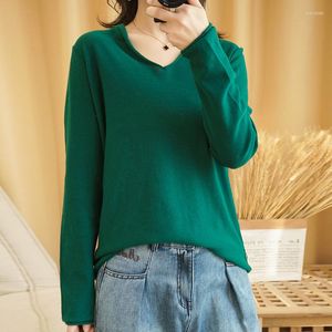 Women's Sweaters Cotton Sweater V-Neck Pullover Long Sleeve Knitwear Soft