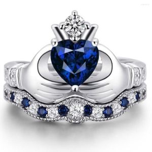 Pierścionki ślubne Dorvey Fashion Kingdom Double Warower Blue Heart Crown Hearts Ręczny Pierścień Hurtowa biżuterii dla kobiet akcesoriów