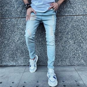 Jeans da uomo Jeans strappati casual da uomo classici High Street Jeans aderenti azzurri Pantaloni a matita elasticizzati Pantaloni di jeans alla moda regolari 221008