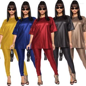 Women's Two Piece Pants Women's Women's Pencil Faux Leather Skinny Sexy Multicolor Suit Large Size Slim Ladies Solid Color