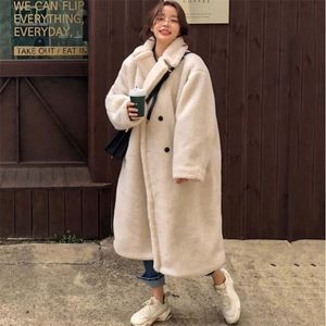 Womens Down Parkas Korean Warm Lambswool Jacket Vintage Lapel Baggy Straight Coat Fashion Medium And Long Ladies Puffer Padded Outwear Winter 221008