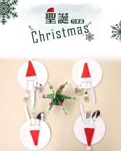 Noel Baba Noel Mini Şapka Kapalı Yemek Kaşığı Çatallar Dekorasyon Süslemeleri Noel Zanaat Tedarik Parti Terimleri Kapağı