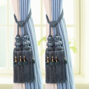 Curtain Poles Rope European double ball curtain buckle strap hanging hook Tassels Tie Backs Accessories home Decoration 221008