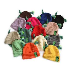 M517 Autunno Inverno Capretti Del Bambino Cappello Lavorato A Maglia Per Le Ragazze Dei Ragazzi di Colore Della Caramella Del Fumetto Dinasaur Berretti Bambini Cranio Berretti Cappelli Caldi