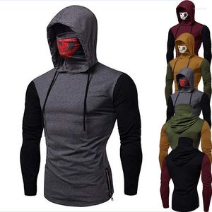 Hoodies masculinos de outono de inverno de inverno com capuz com penhas de pescoço alto costura de mangas compridas roupas masculino machos de capuz