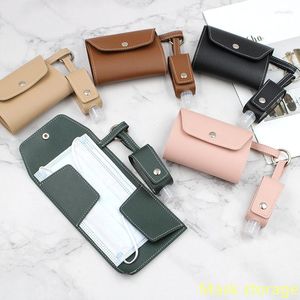 Storage Bags 6 Colors Bag Anti-pollution Leather Foldable Key Hanging All-in-one Mask Folder Hand Sanitizer Cover Set